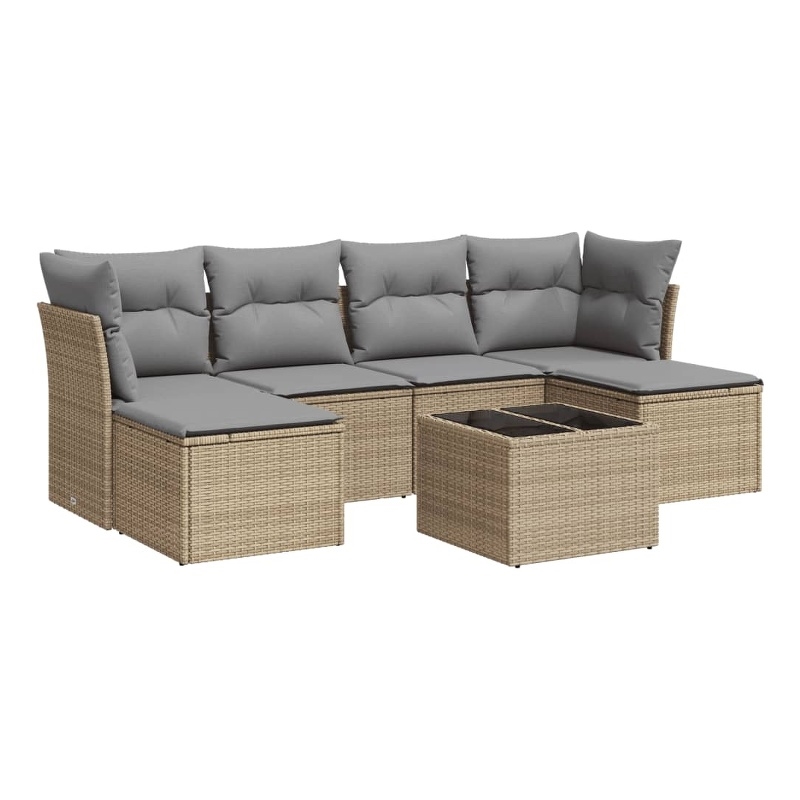 Afuera Living Contemporary 7 Piece Poly Rattan Large Sofa Set in Beige
