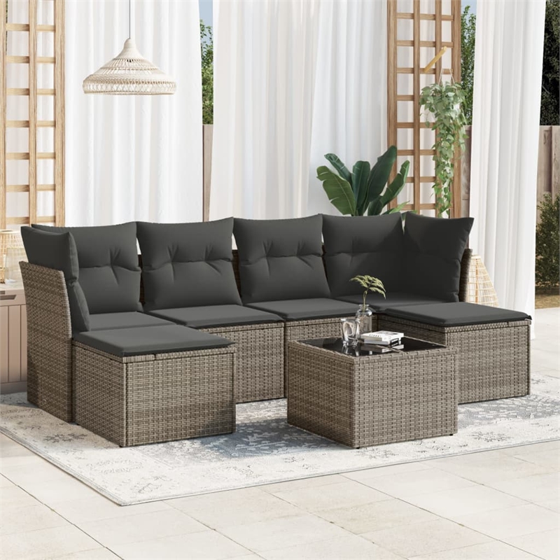 Afuera Living Contemporary 7 Piece Poly Rattan Sofa Set in Gray