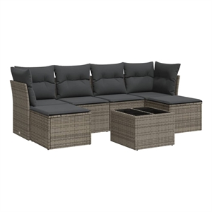 Afuera Living Contemporary 7 Piece Poly Rattan Sofa Set in Gray