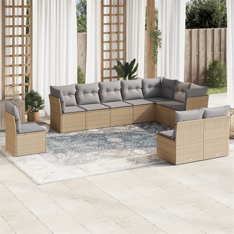 Afuera Living Contemporary 10 Piece Poly Rattan Sofa Set in Gray/Beige