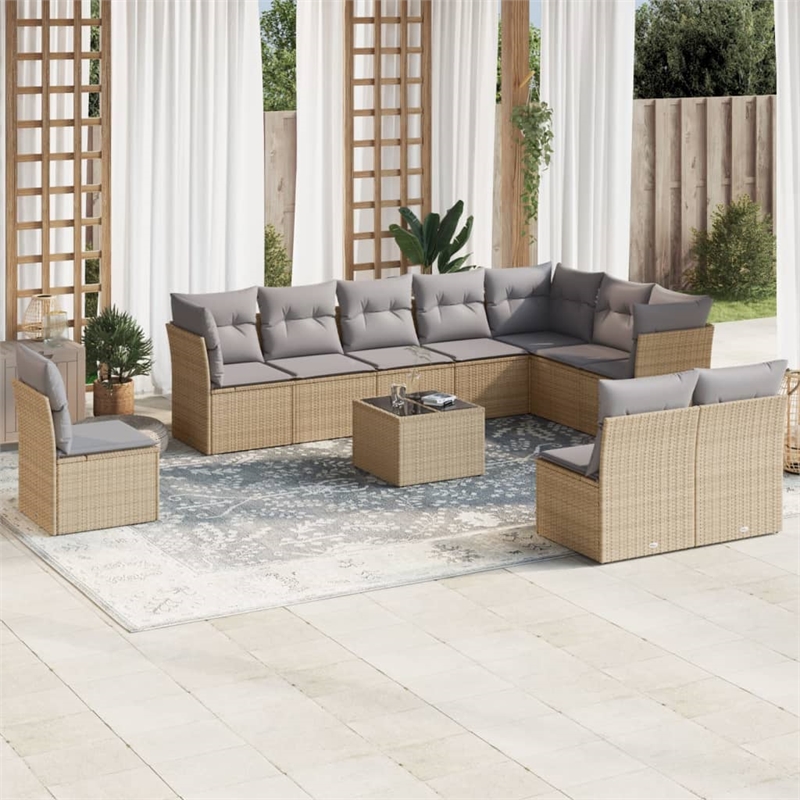 Afuera Living Contemporary 11 Piece Poly Rattan Sofa Set in Beige