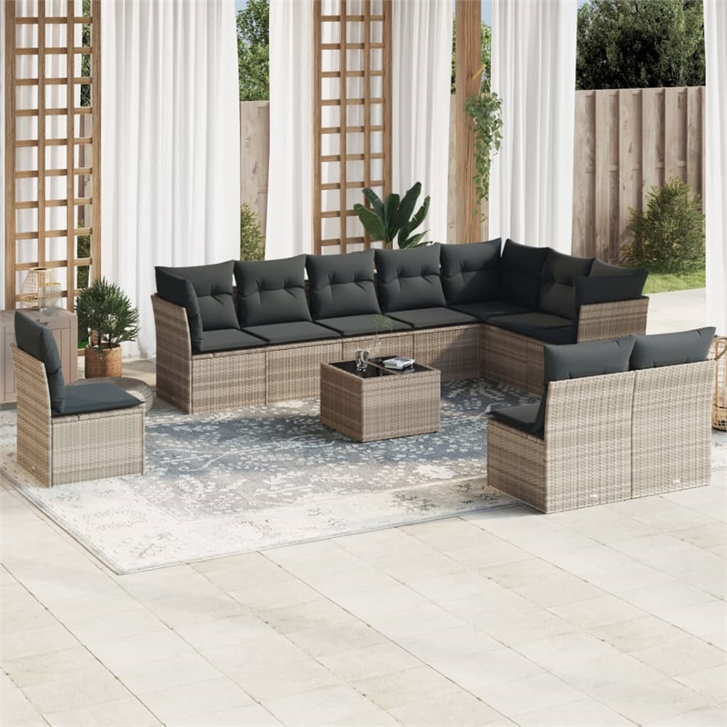 Afuera Living Contemporary 11 Piece Poly Rattan Sofa Set in Gray