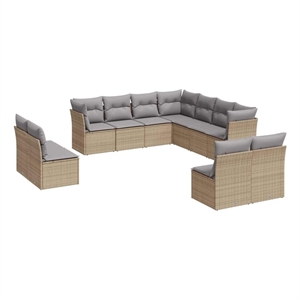 Afuera Living Contemporary 11 Piece Poly Rattan Sofa Set in Beige