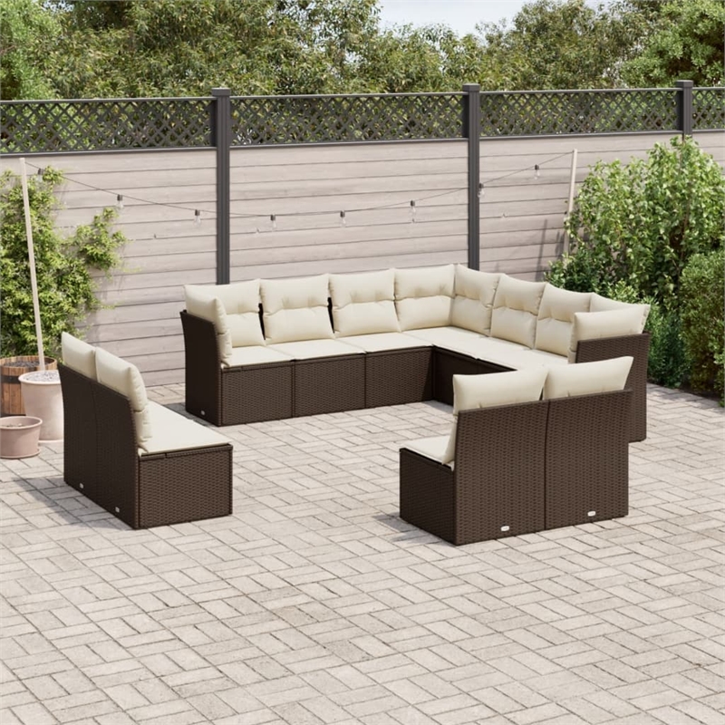 Afuera Living Contemporary 11 Piece Poly Rattan Sofa Set in Brown/Cream
