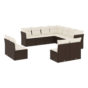 Afuera Living Contemporary 11 Piece Poly Rattan Sofa Set in Brown/Cream