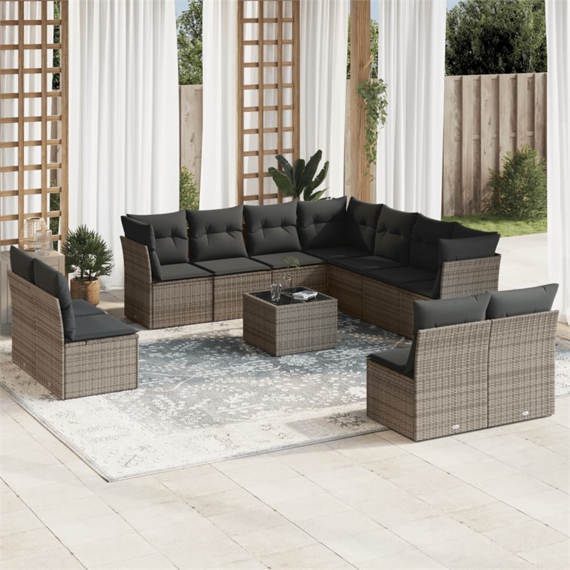 Afuera Living Contemporary 12 Piece Poly Rattan Sofa Set in Gray