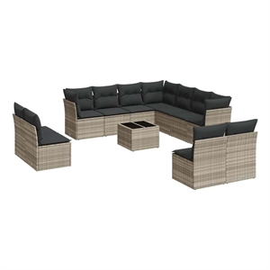 Afuera Living Contemporary Synthetic Poly Rattan 12 Piece Sofa Set in Gray