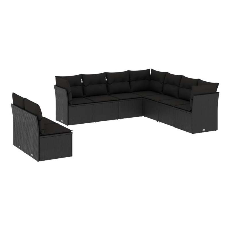 Afuera Living Contemporary Synthetic Poly Rattan 9 Piece Large Sofa Set in Black