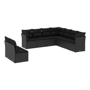 Afuera Living Contemporary Synthetic Poly Rattan 9 Piece Large Sofa Set in Black