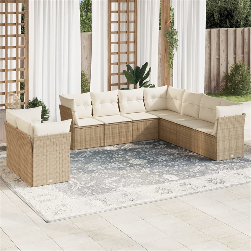 Afuera Living Contemporary 9 Piece Poly Rattan Sofa Set in Cream/Beige