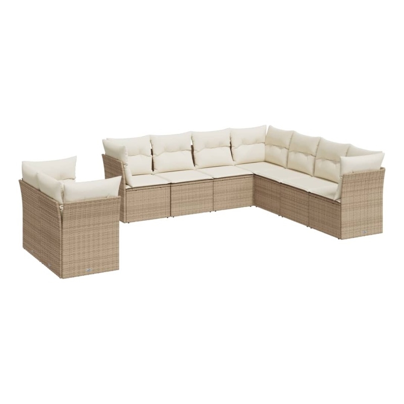 Afuera Living Contemporary 9 Piece Poly Rattan Sofa Set in Cream/Beige