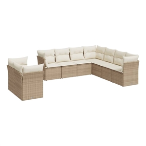 Afuera Living Contemporary 9 Piece Poly Rattan Sofa Set in Cream/Beige