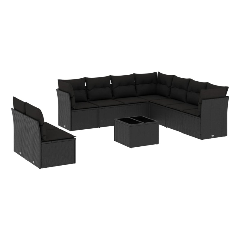 Afuera Living Contemporary 10 Piece Poly Rattan Sofa Set in Black