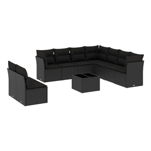 Afuera Living Contemporary 10 Piece Poly Rattan Sofa Set in Black