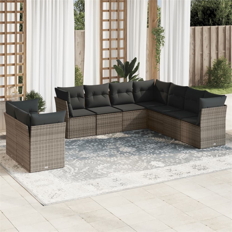 Afuera Living Contemporary 9 Piece Poly Rattan Sofa Set in Gray