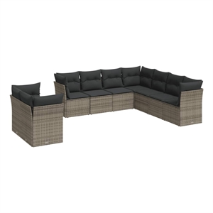Afuera Living Contemporary 9 Piece Poly Rattan Sofa Set in Gray