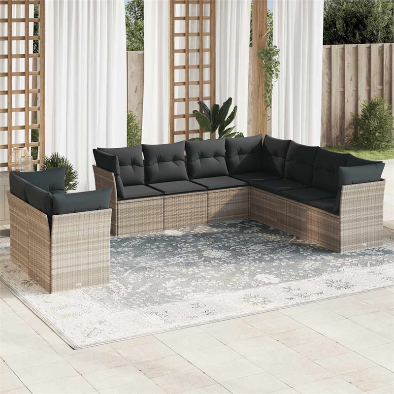 Afuera Living Contemporary Synthetic Poly Rattan 9 Piece Sofa Set in Gray