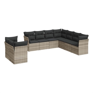 Afuera Living Contemporary Synthetic Poly Rattan 9 Piece Sofa Set in Gray