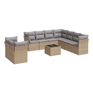 Afuera Living Contemporary Synthetic Poly Rattan Sofa Set in Beige
