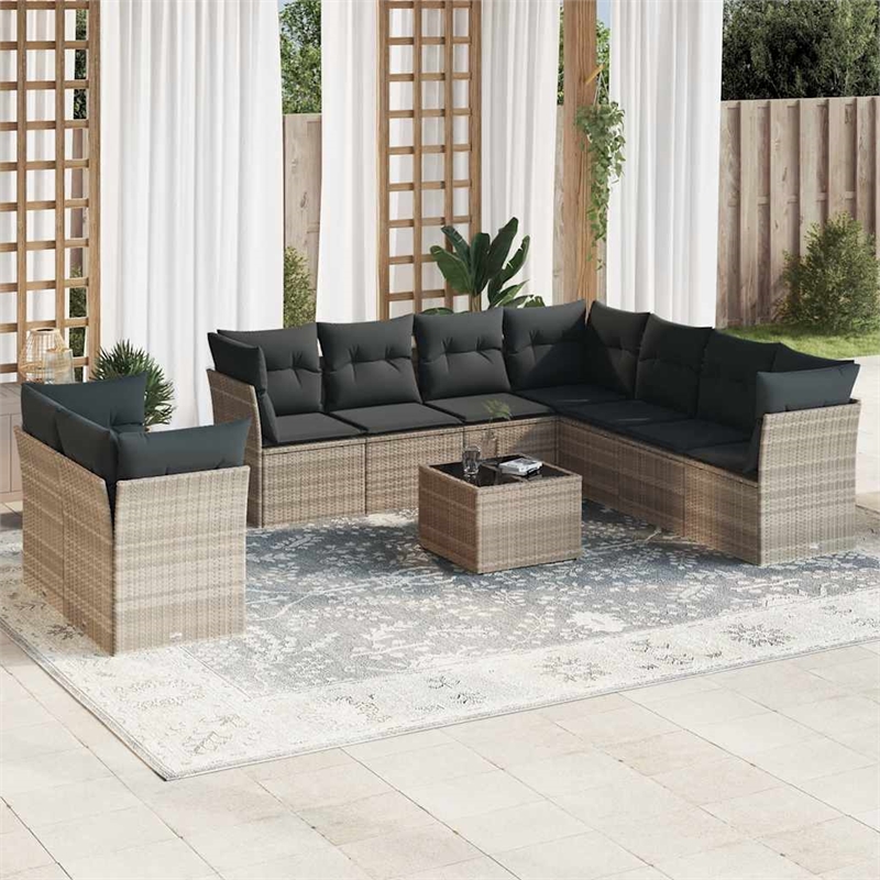 Afuera Living Contemporary 10 Piece Poly Rattan Sofa Set in Gray