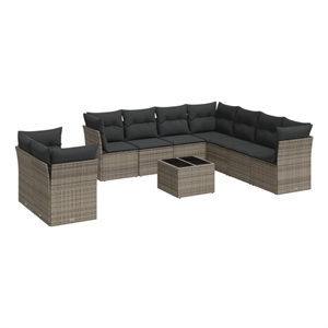 Afuera Living Contemporary Synthetic Poly Rattan 10 Piece Sofa Set in Gray