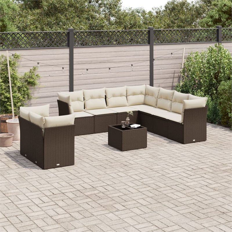Afuera Living Contemporary Synthetic Poly Rattan  Large Sofa Set in Brown