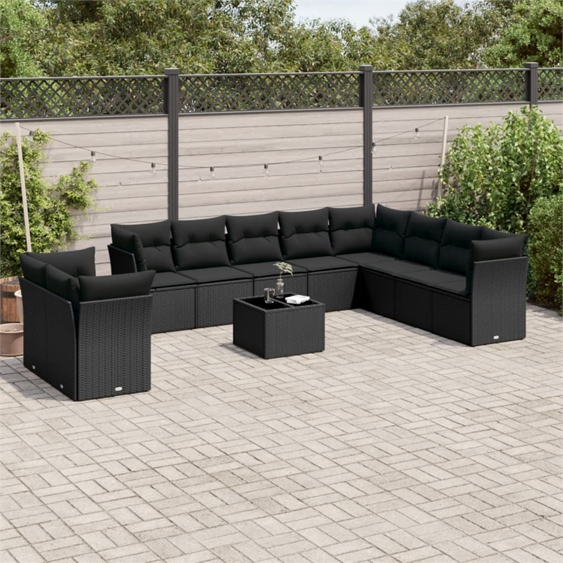 Afuera Living Contemporary Synthetic Poly Rattan Sofa Set in Black