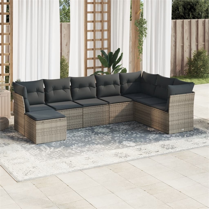 Afuera Living Contemporary 8 Piece Poly Rattan Large Sofa Set in Gray