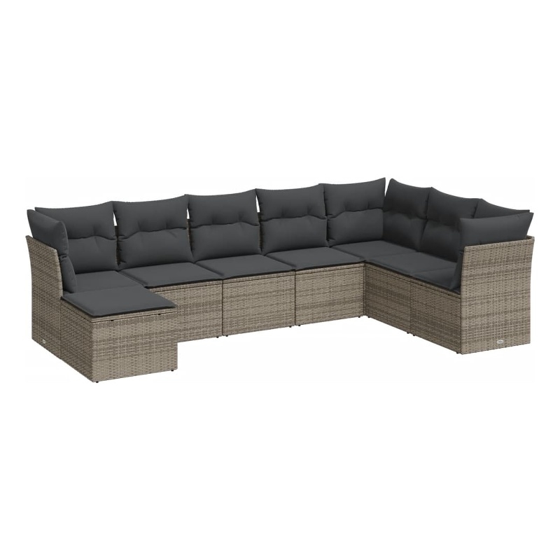 Afuera Living Contemporary 8 Piece Poly Rattan Large Sofa Set in Gray