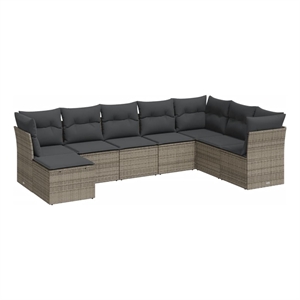 Afuera Living Contemporary 8 Piece Poly Rattan Large Sofa Set in Gray