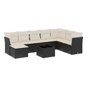 Afuera Living Contemporary Synthetic Poly Rattan 9 Piece  Sofa Set in Black