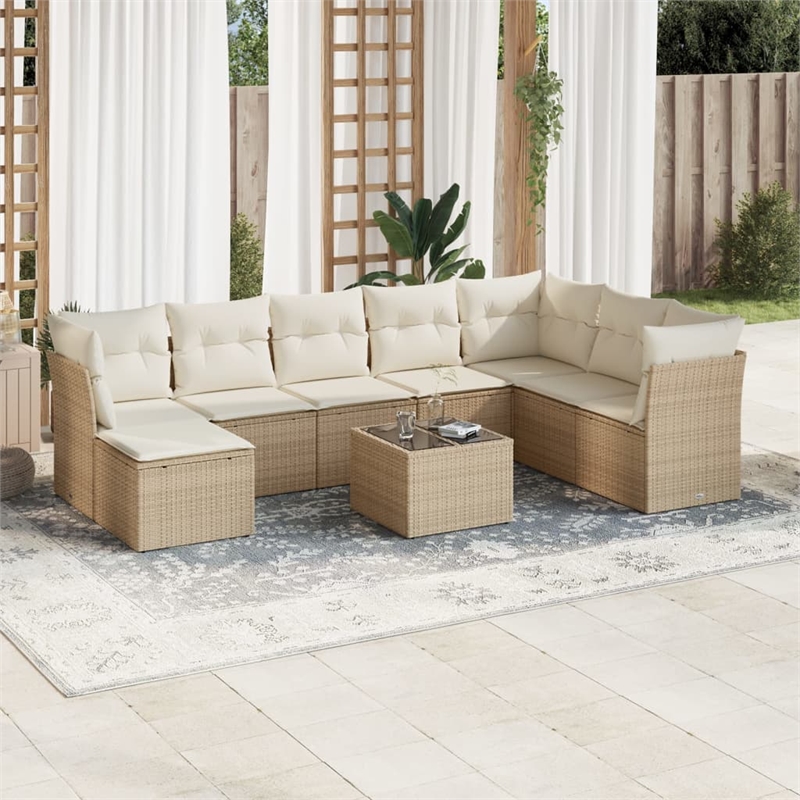 Afuera Living Contemporary 9 Piece Poly Rattan Sofa Set in Cream/Beige