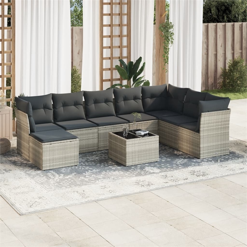 Afuera Living Contemporary 9 Piece Poly Rattan Sofa Set in Gray