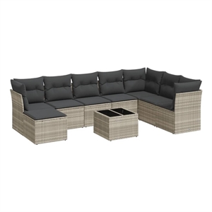 Afuera Living Contemporary 9 Piece Poly Rattan Sofa Set in Gray