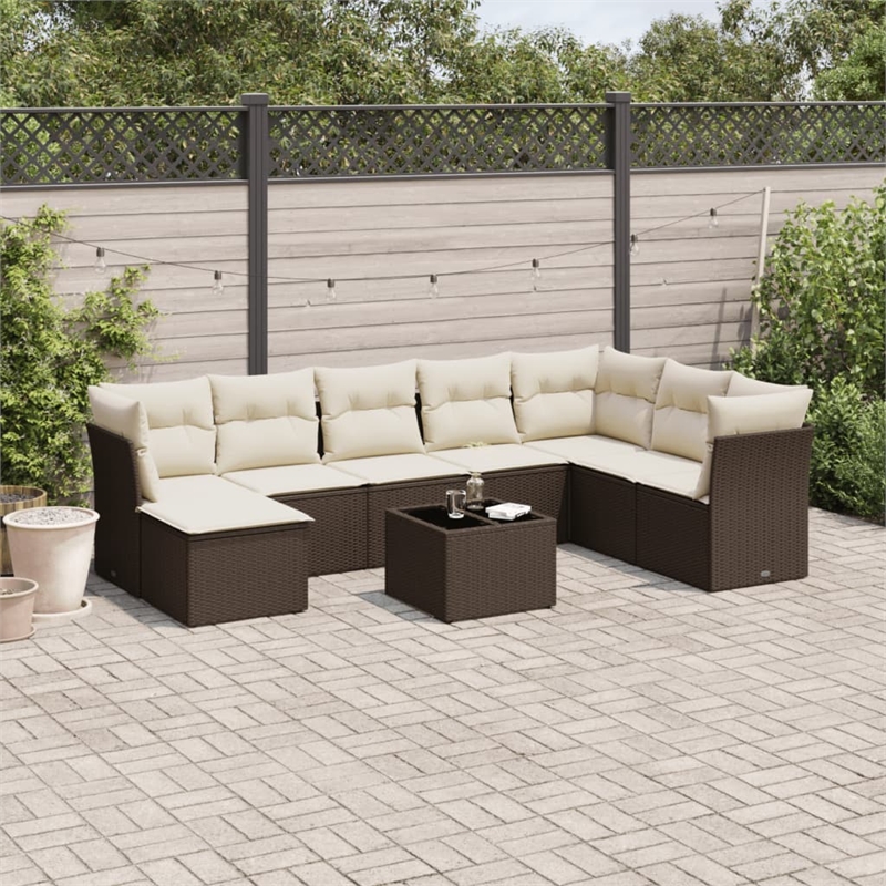 Afuera Living 9 Piece Poly Rattan Small Sofa Set in Brown/Cream