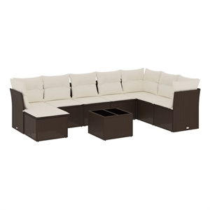 Afuera Living 9 Piece Poly Rattan Small Sofa Set in Brown/Cream