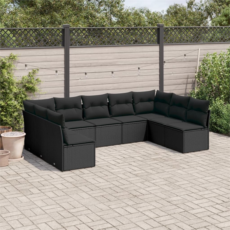 Afuera Living Contemporary 9 Piece Poly Rattan Sofa Set in Black