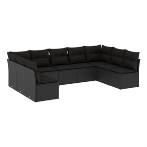 Afuera Living Contemporary 9 Piece Poly Rattan Sofa Set in Black
