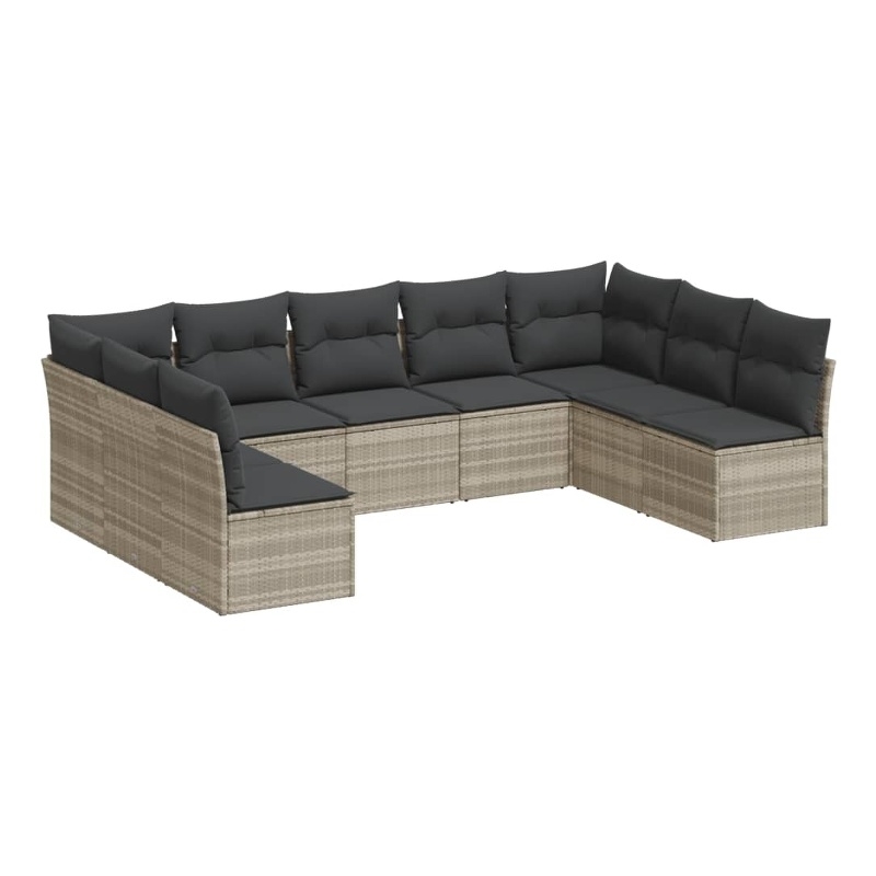 Afuera Living Contemporary 9 Piece Poly Rattan Sofa Set in Gray
