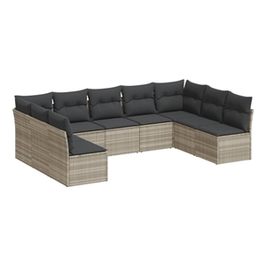Afuera Living Contemporary 9 Piece Poly Rattan Sofa Set in Gray