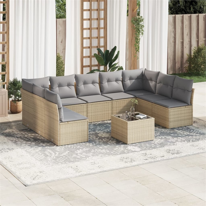 Afuera Living Contemporary Synthetic Poly Rattan 10 Piece Sofa Set in Beige