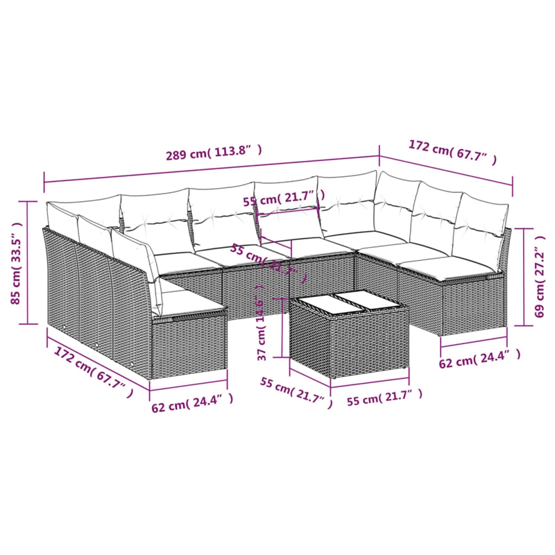 Afuera Living Contemporary Synthetic Poly Rattan 10 Piece Sofa Set in Beige
