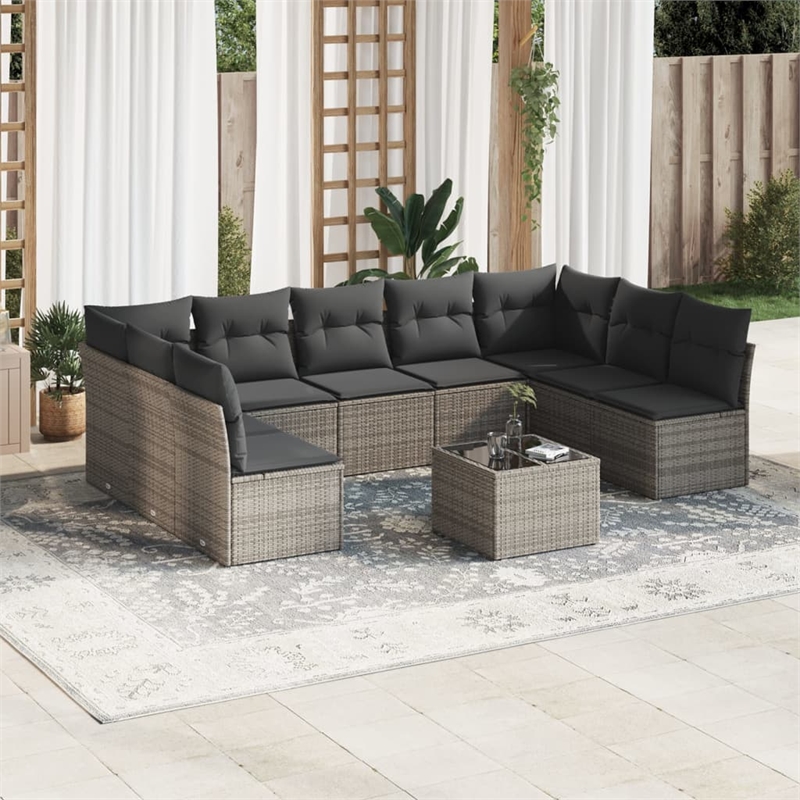 Afuera Living Contemporary Synthetic Poly Rattan 10 Piece  Sofa Set in Gray