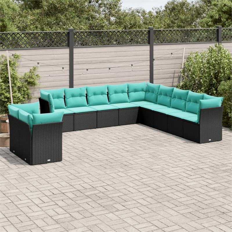 Afuera Living 11 Piece Poly Rattan Patio Sofa Set in Black/Blue