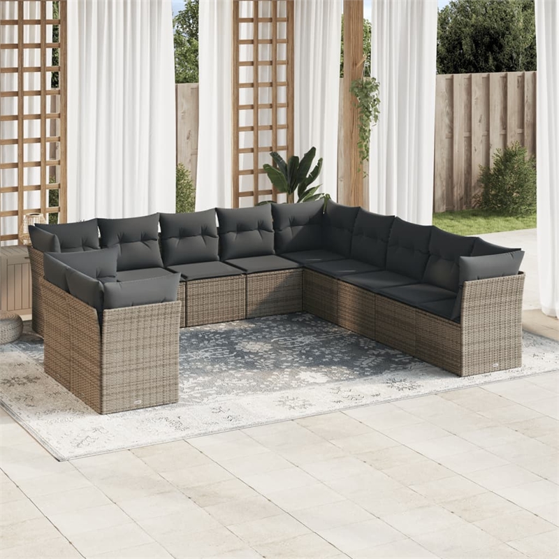 Afuera Living Contemporary 11 Piece Poly Rattan Sofa Set in Gray