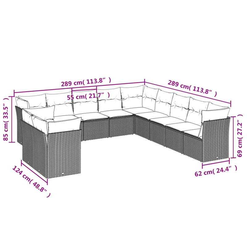Afuera Living Contemporary 11 Piece Poly Rattan Sofa Set in Gray