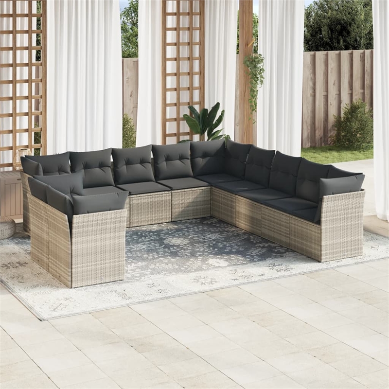 Afuera Living Contemporary 11 Piece Poly Rattan Sofa Set in Gray