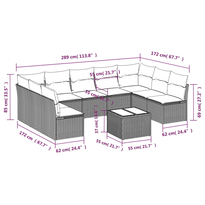 Afuera Living Contemporary 10 Piece Poly Rattan Sofa Set in Brown/Cream