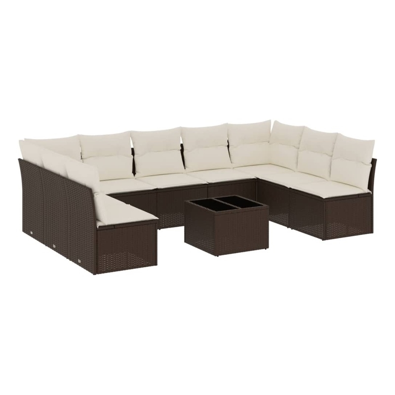 Afuera Living Contemporary 10 Piece Poly Rattan Sofa Set in Brown/Cream