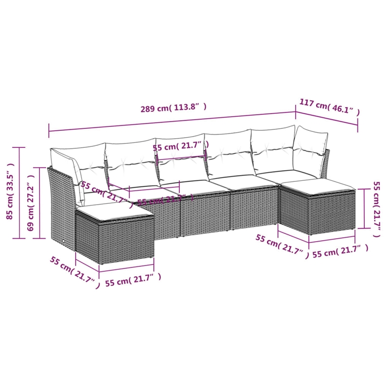 Afuera Living Contemporary 7 Piece Poly Rattan Sofa Set in Black